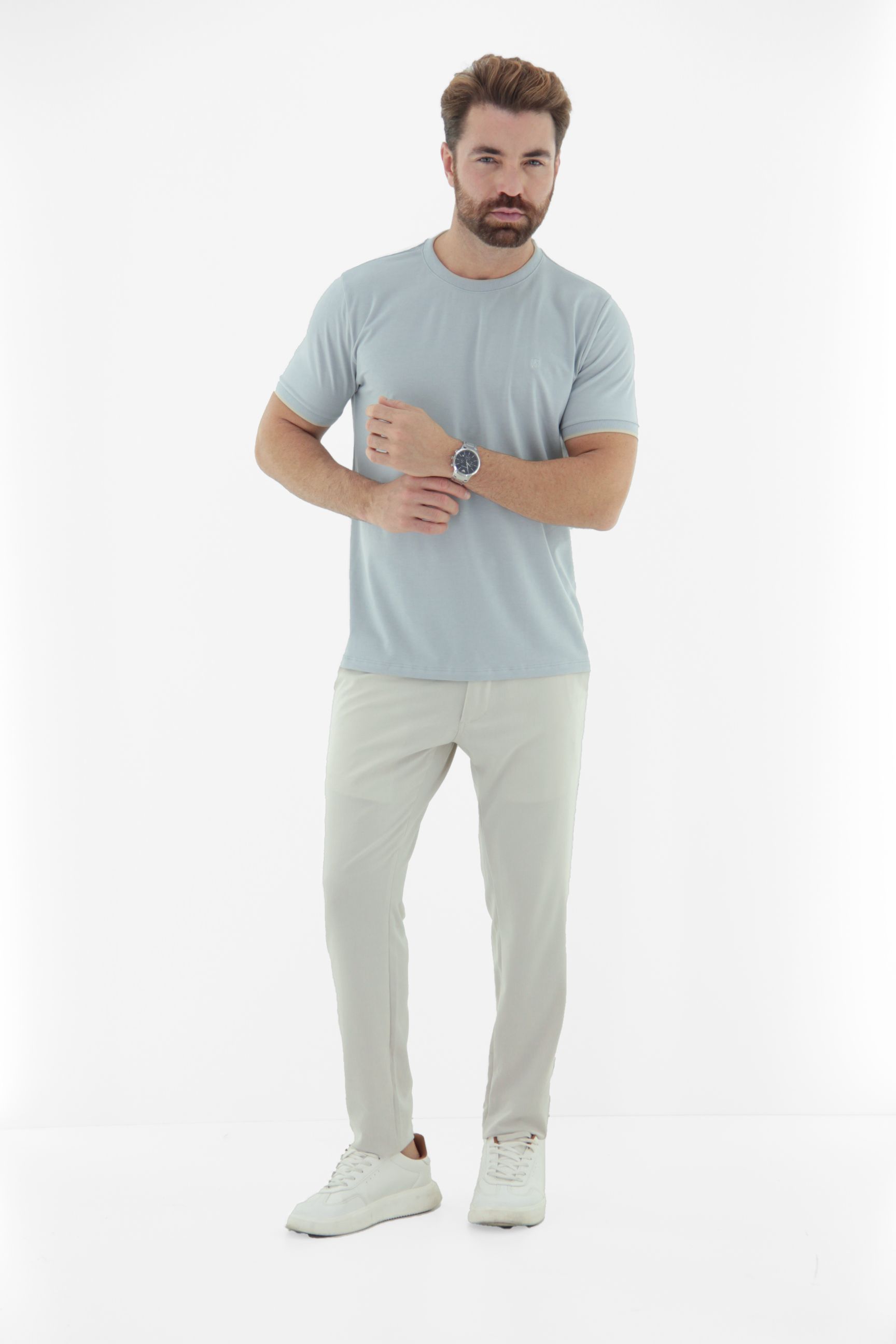 Vista alternativa de Camiseta T-Shirt Masculina com Gola e Punho em Retilínea Linha Blend