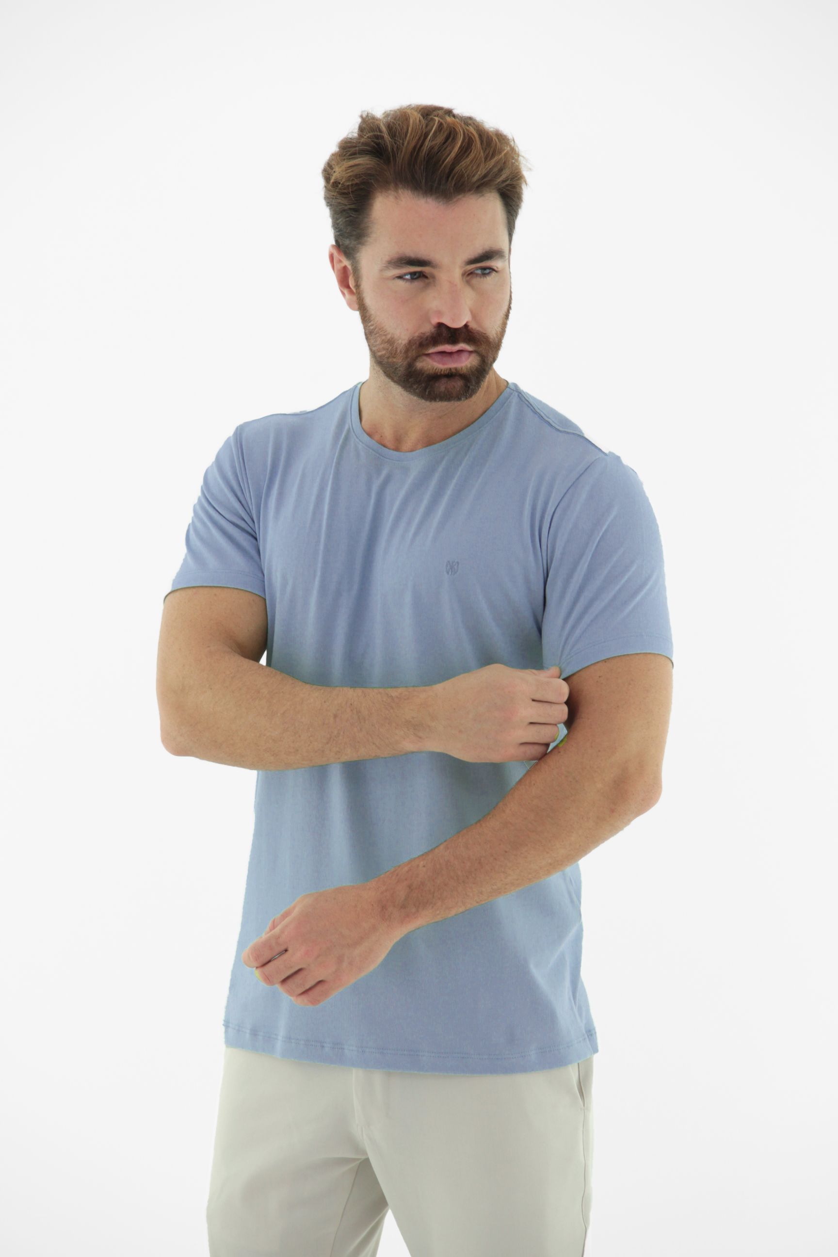 Vista lateral 6 do produto Camiseta T-Shirt Masculina em Algodão com Elastano