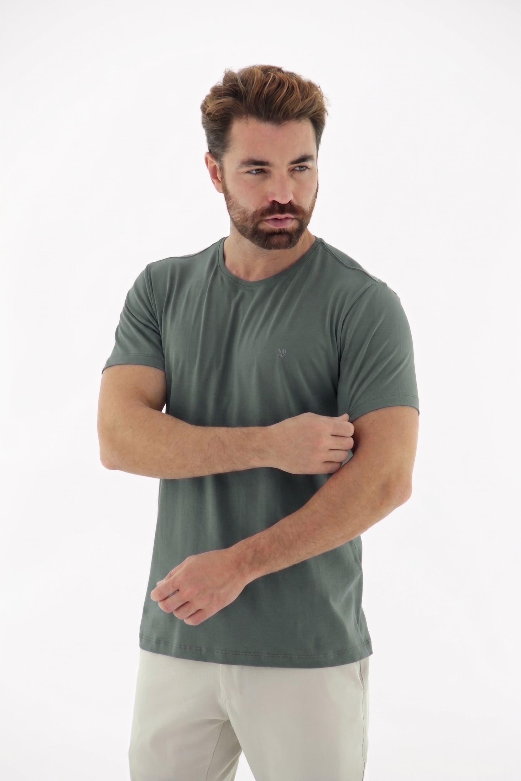 Vista lateral 4 do produto Camiseta T-Shirt Masculina em Algodão com Elastano