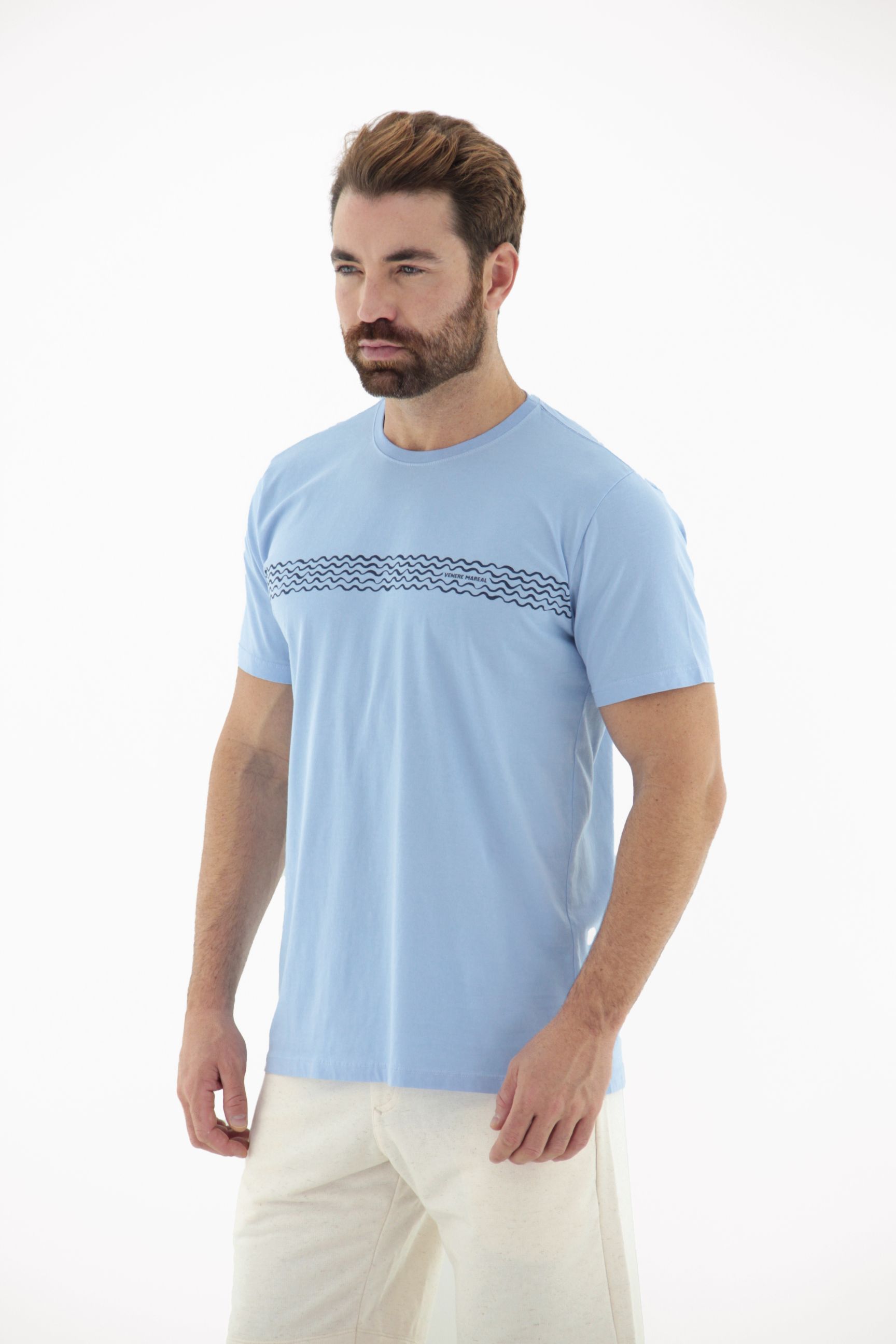 Fotografia de Camiseta T-Shirt Masculina Estonado Reativo com Estampa de Onda