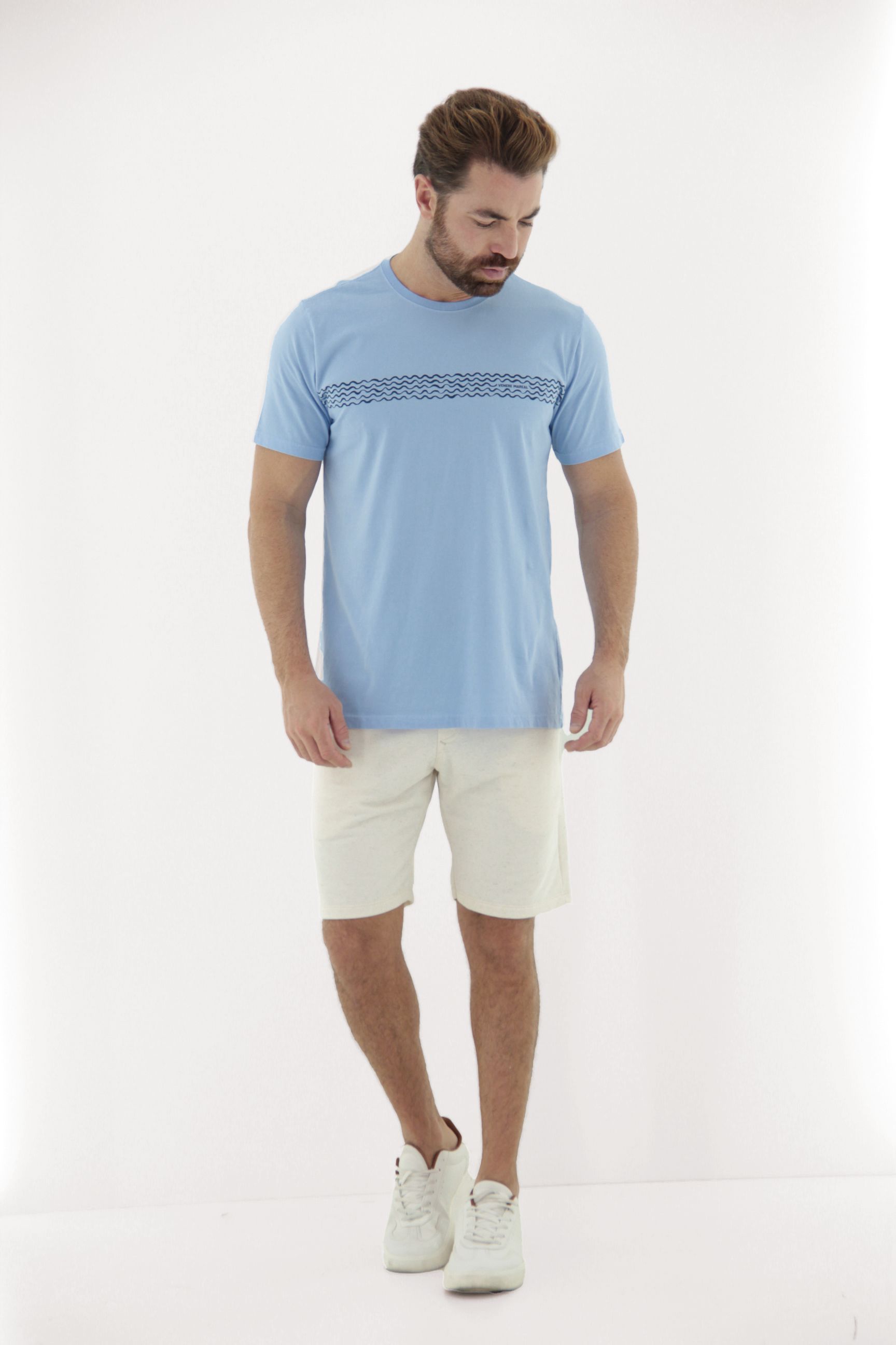 Vista alternativa de Camiseta T-Shirt Masculina Estonado Reativo com Estampa de Onda