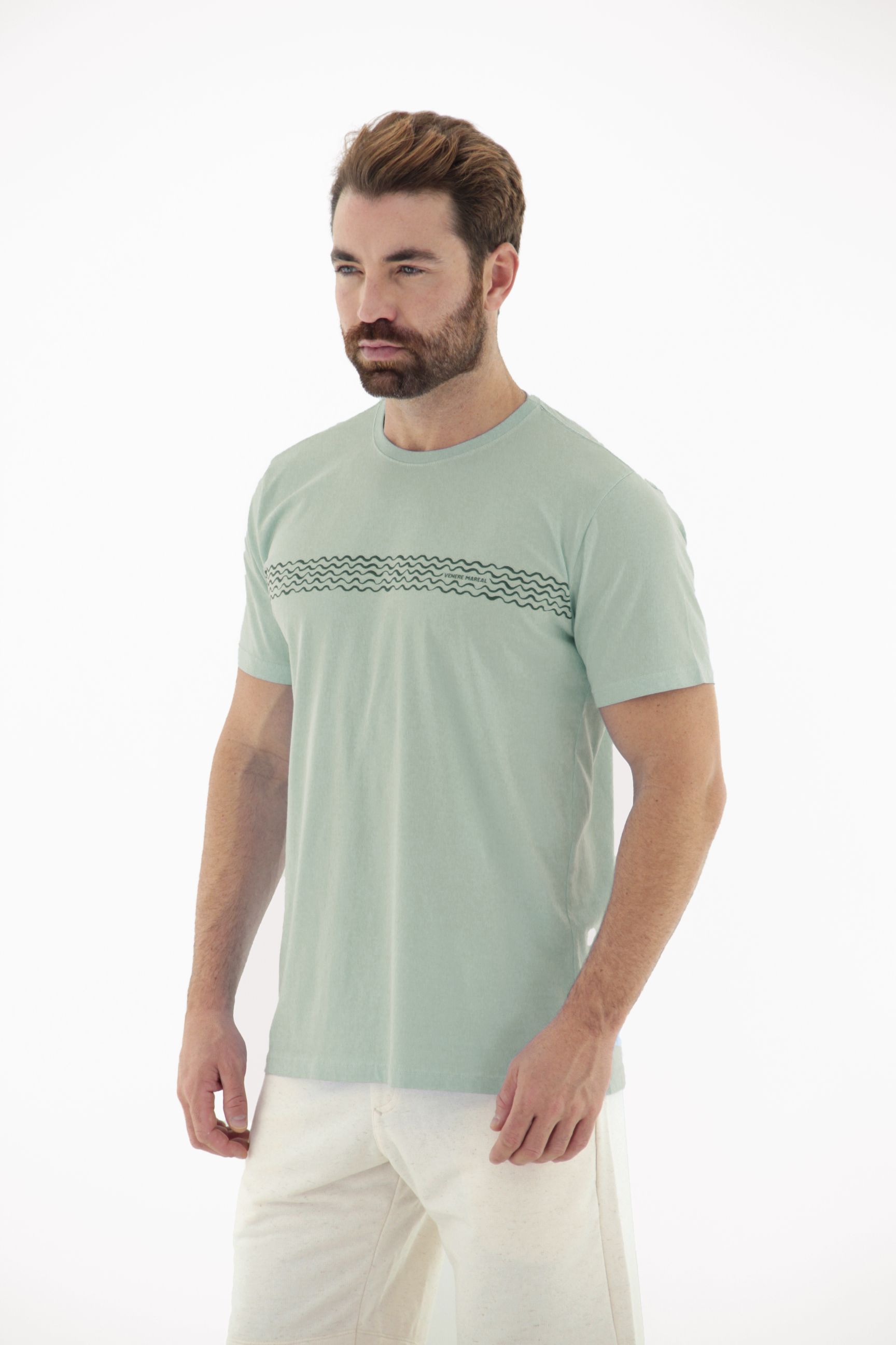 Vista lateral 3 do produto Camiseta T-Shirt Masculina Estonado Reativo com Estampa de Onda