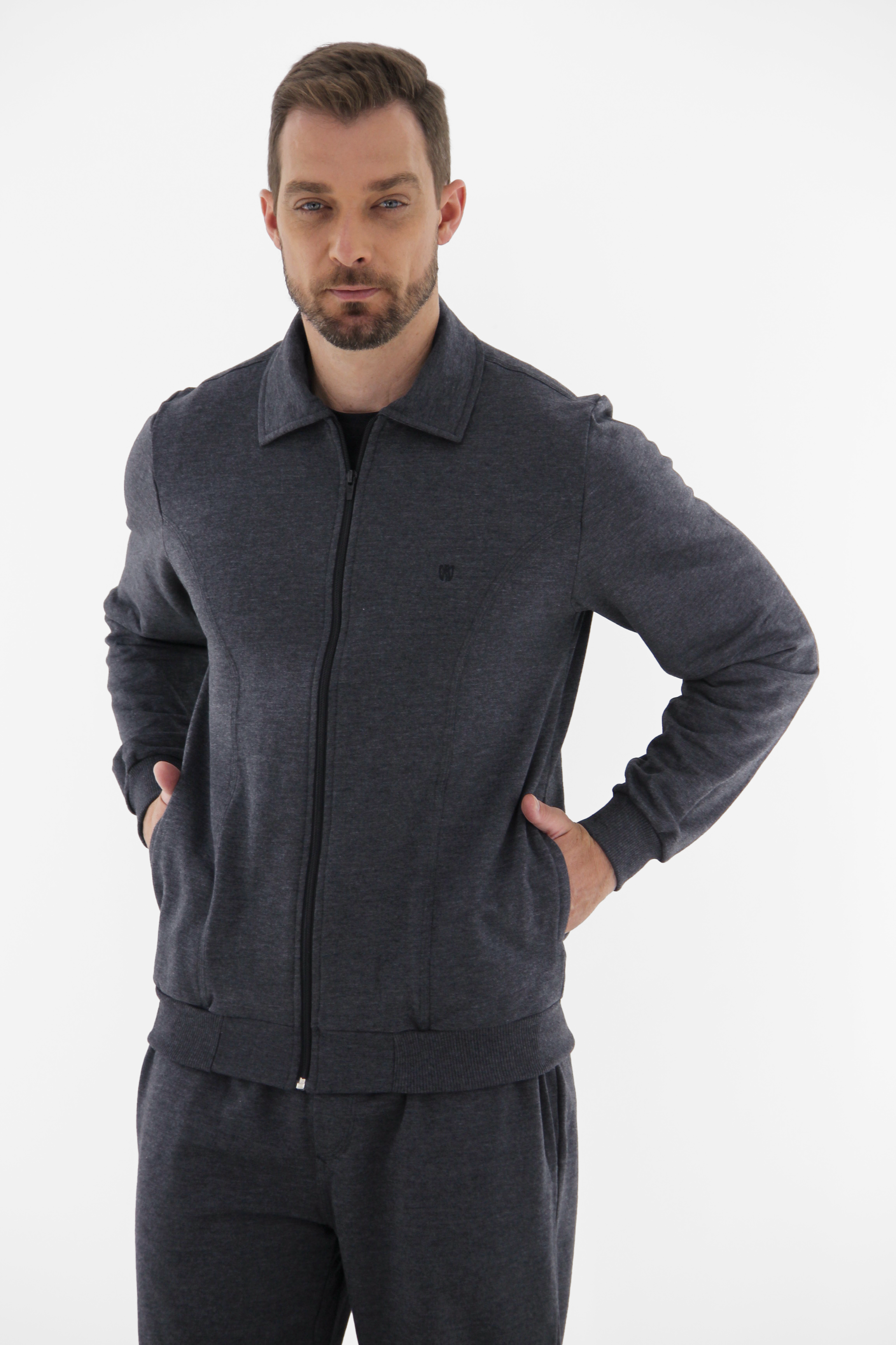 Vista alternativa de Conjunto Moletom Masculino Jaqueta com Zíper e Calça Básica
