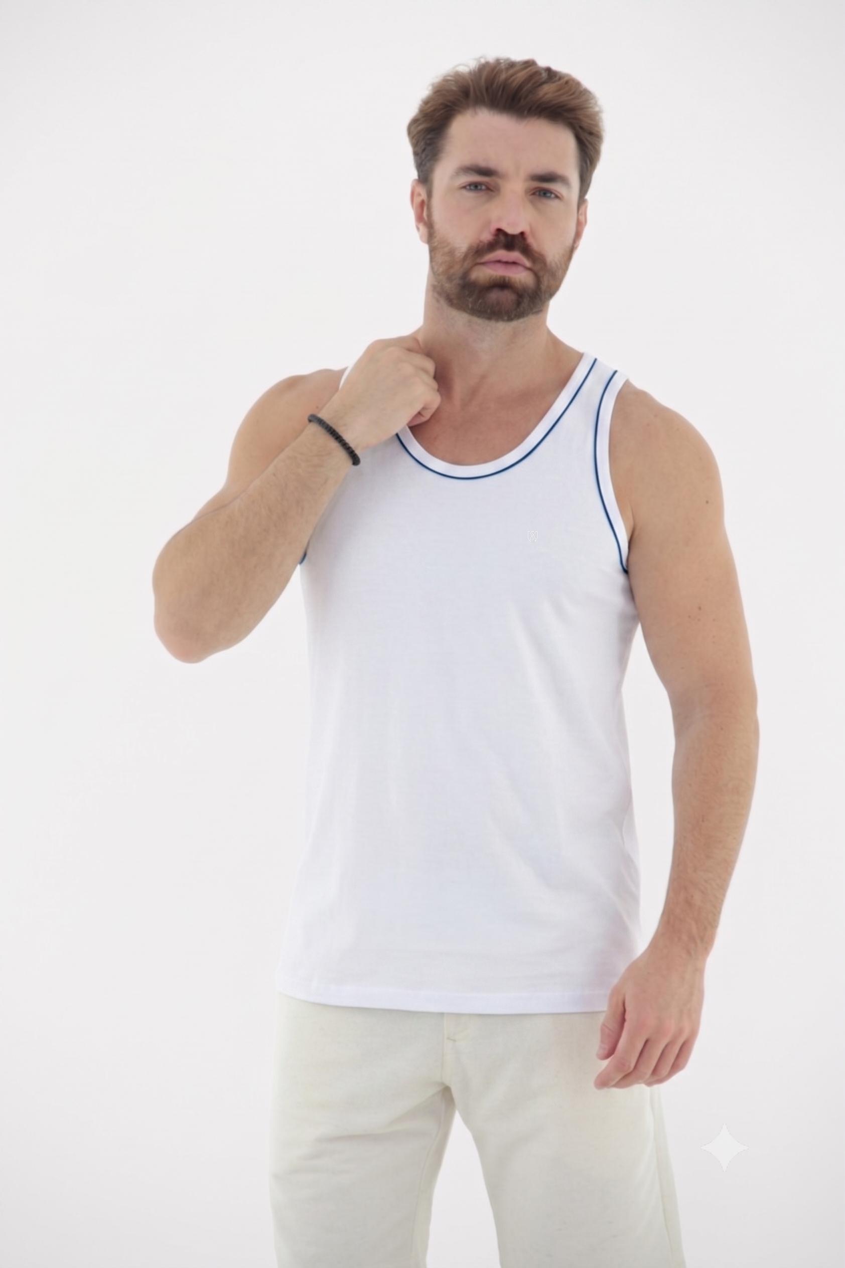Vista alternativa de Regata com Filete Básica Masculina 100% Algodão