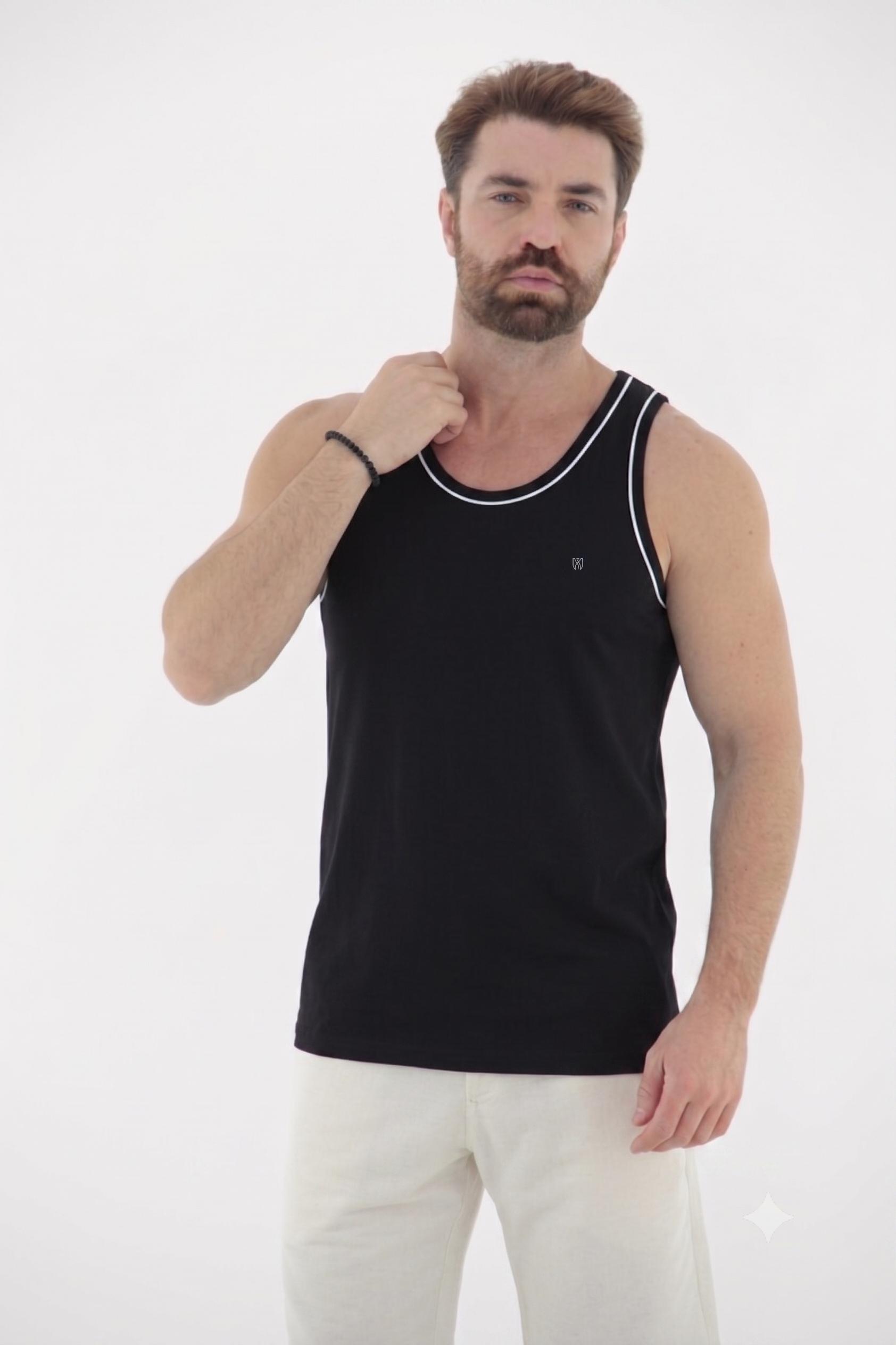 Vista lateral 4 do produto Regata com Filete Básica Masculina 100% Algodão
