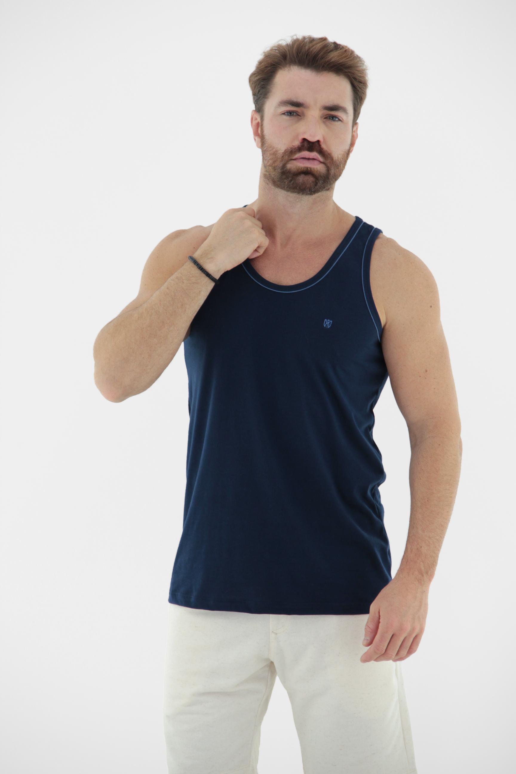 Vista lateral 3 do produto Regata com Filete Básica Masculina 100% Algodão