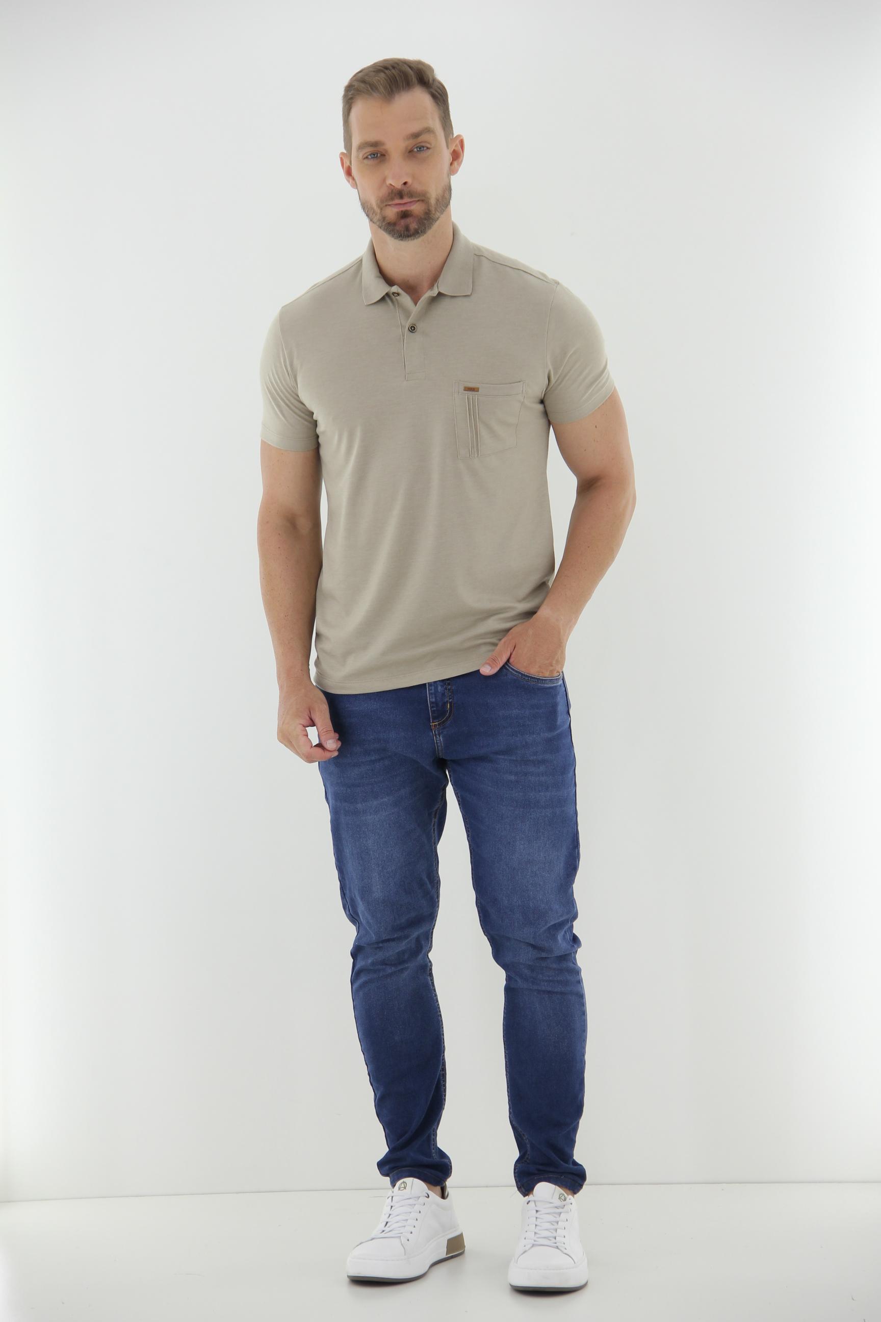 Vista alternativa de Polo Masculina com Bolso e Pesponto