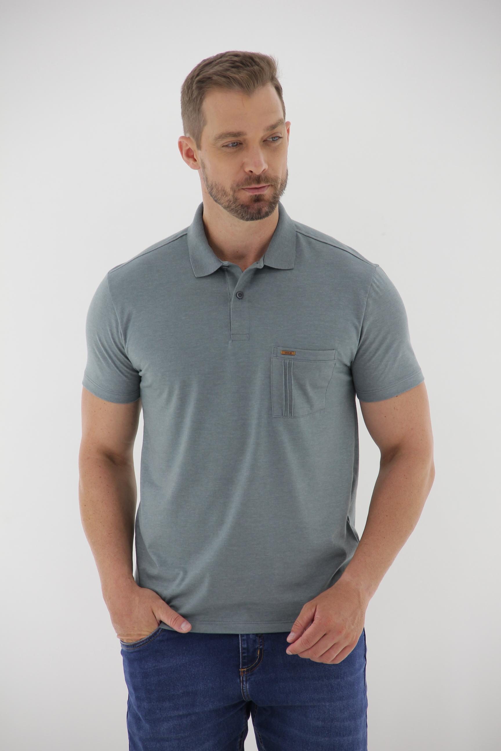 Vista lateral 3 do produto Polo Masculina com Bolso e Pesponto