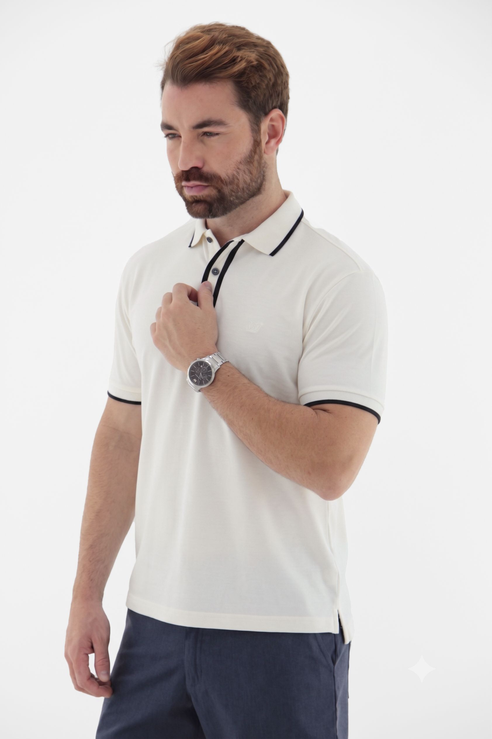 Vista lateral 3 do produto Polo Masculina Touch Pima com Peitilho